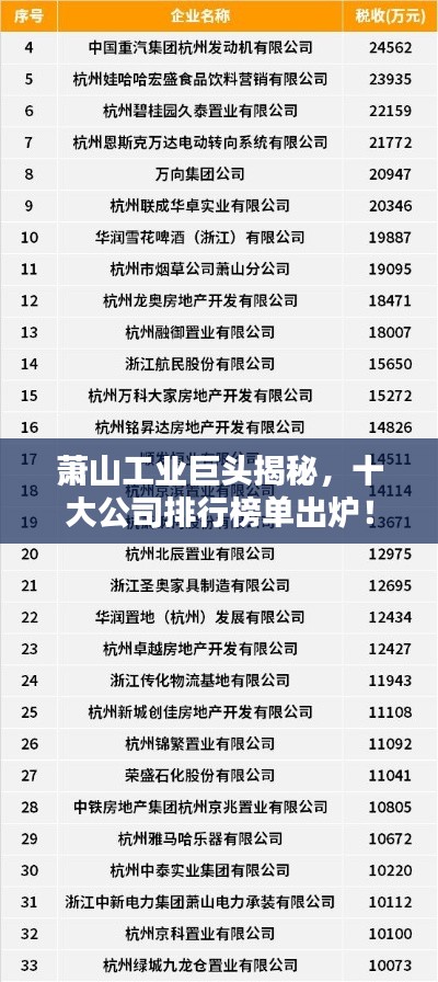 萧山工业巨头揭秘,十大公司排行榜单出炉!